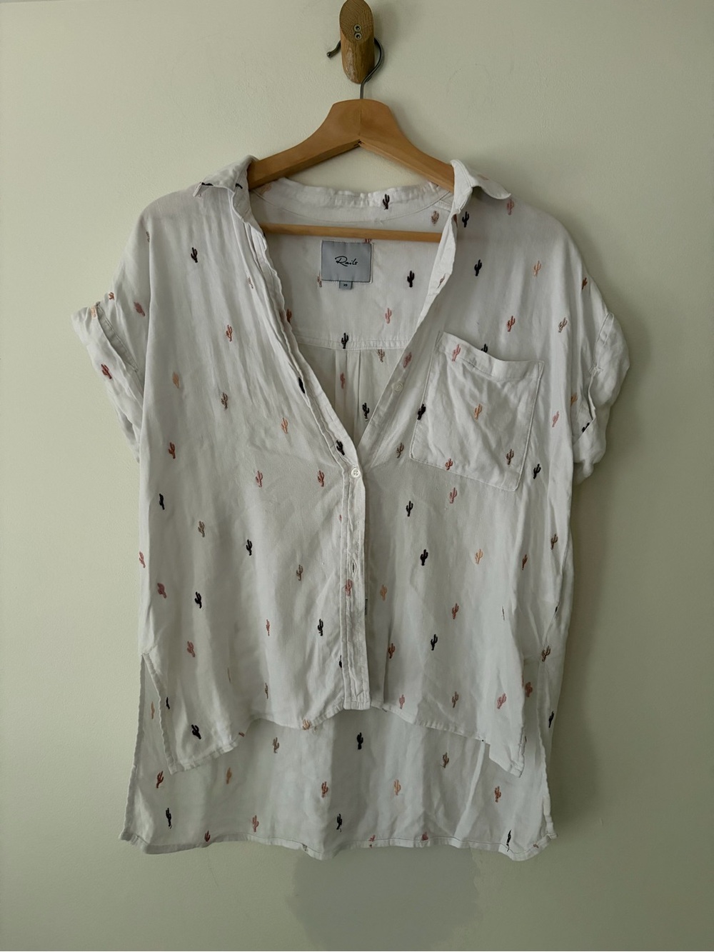 Rails White Button Front Shirt with Mini embroidered Cactus Print